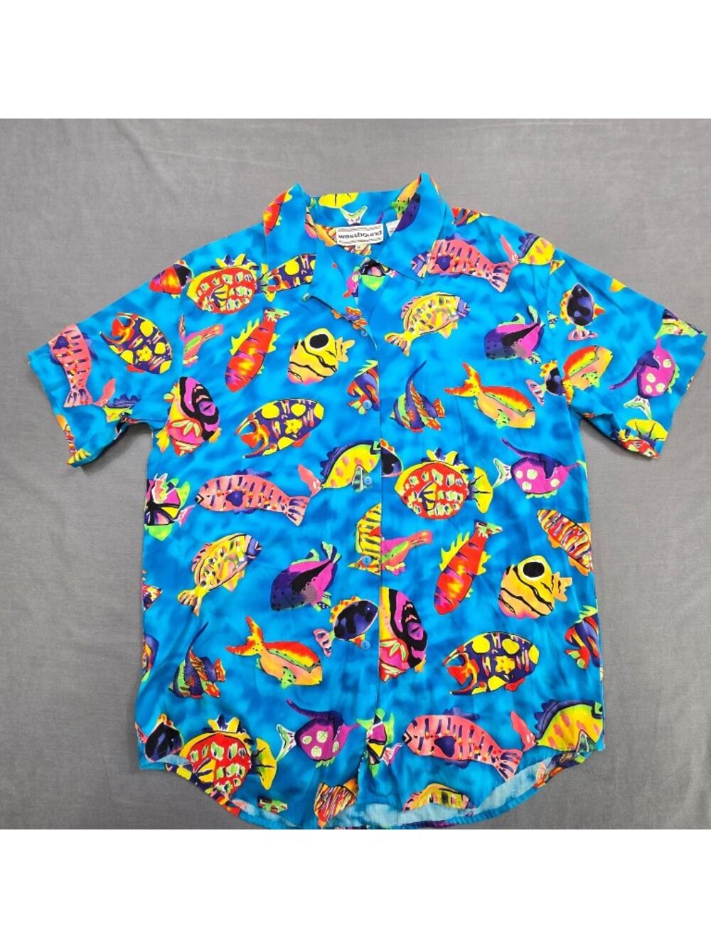 Vintage Westbound Womens Medium Short Sleeve Hawaiian Fish Print Button-Up Shirt